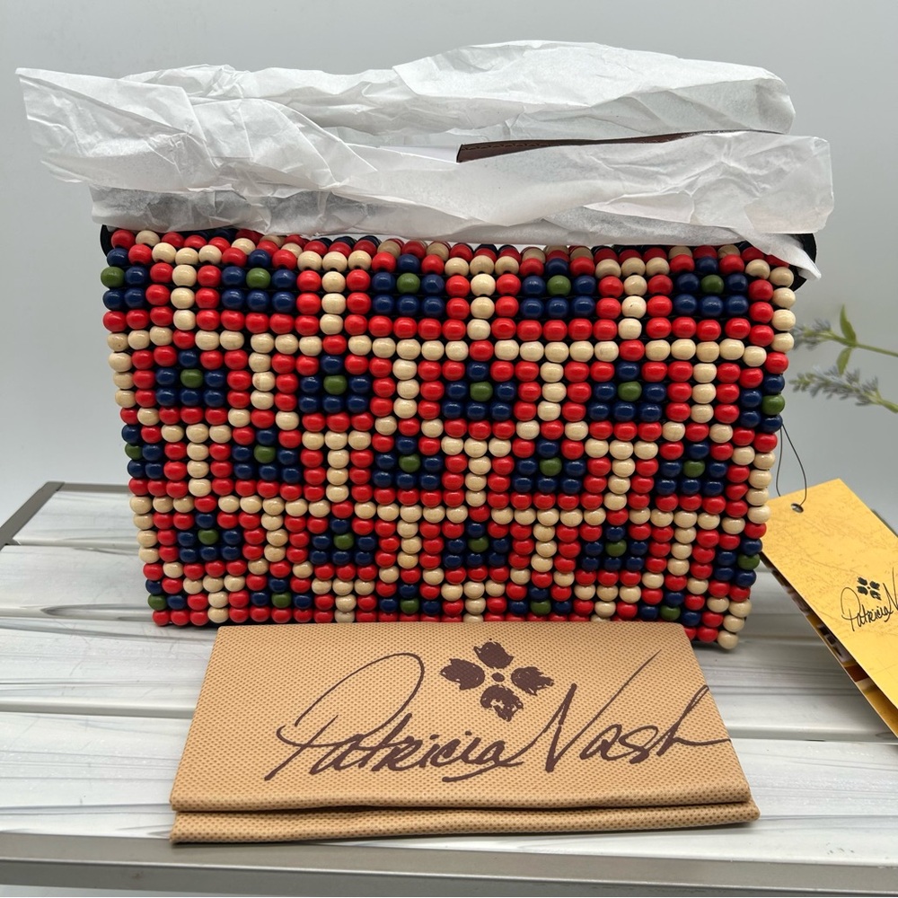 PATRICIA NASH Penley bright coral Small Beaded Leather Crossbody NEW